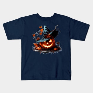 Witch's hat on pumpkin Kids T-Shirt